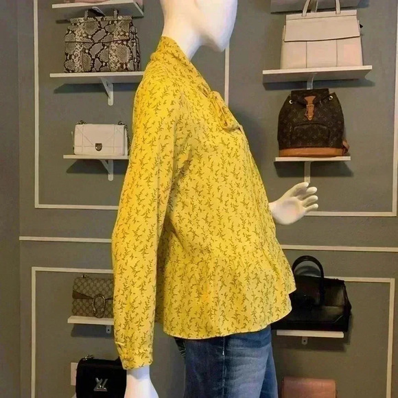 Loft Yellow Floral Vine Peplum Tie Neck Blouse Size SP - Picture 5 of 12